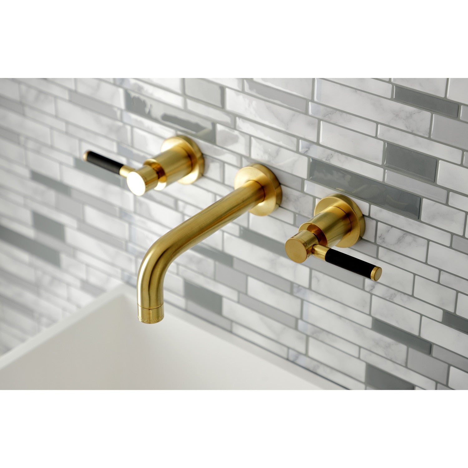 Kingston Sona KS8127DKL - Kaiser Double-Handle 3-Hole Wall Mount Bathroom Faucet, Brushed Brass — thumbnail 2